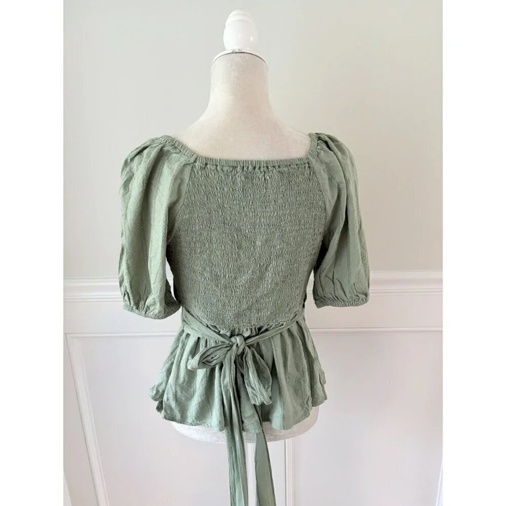 Old Navy Green Wrap Smocked Stretch Blouse S